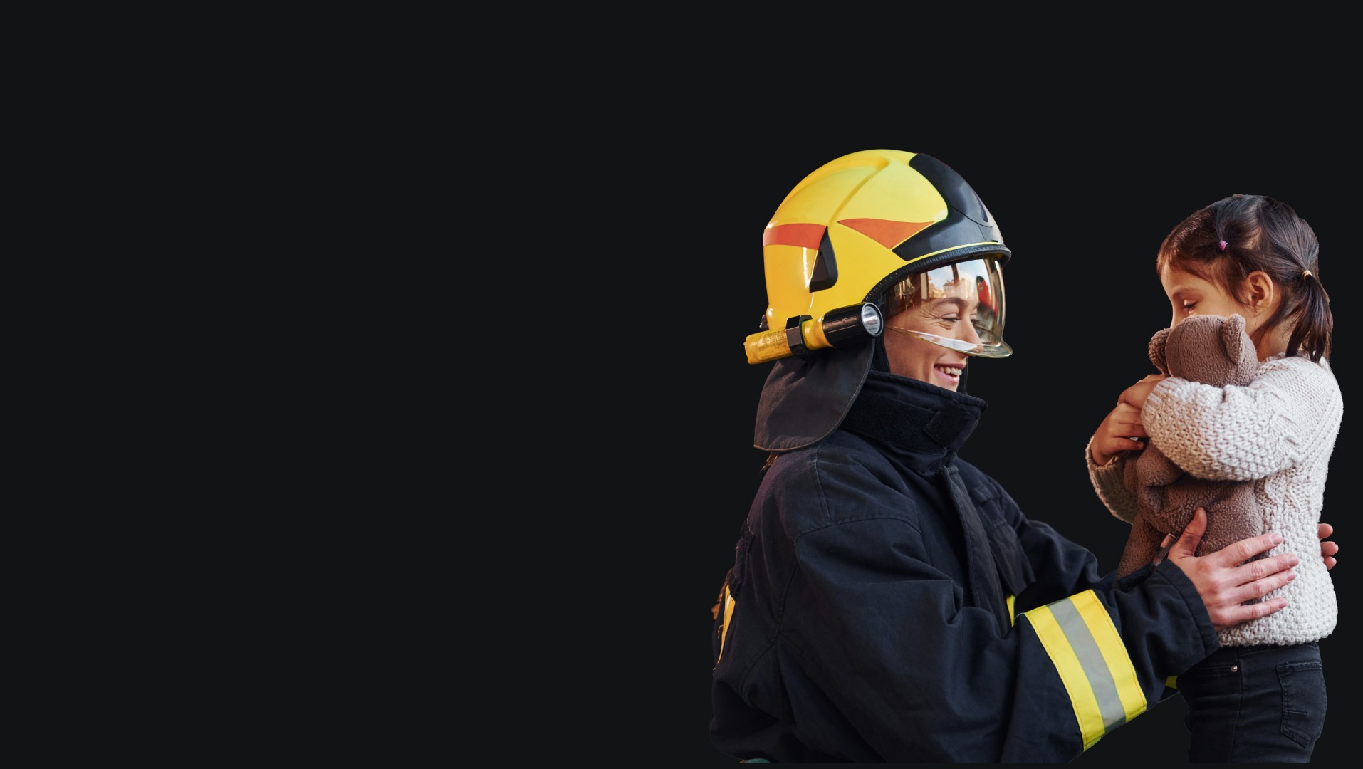 Firefighter woman with a child
