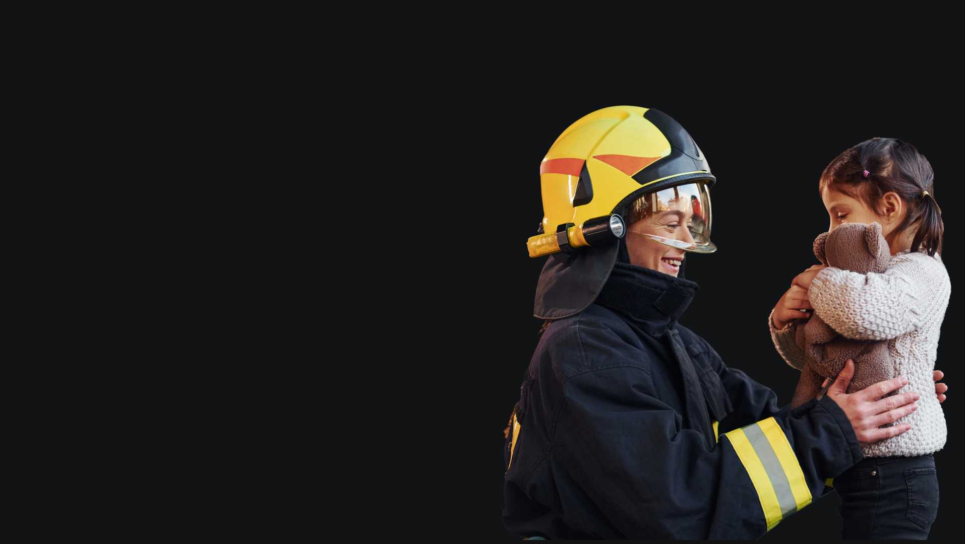 Firefighter woman with a child
