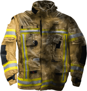 Firefighter suit cleaned in only 15% after treating with regular water